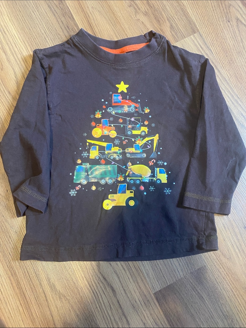 ✨8/$10. Cherokee. Brown Long-Sleeve Tee with Construction Truck Tree. 3T